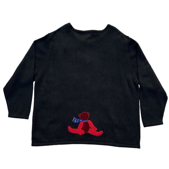 Quaker Factory Playfull Teddy Bears Sweater Vintage Black  2X NWT QVC - Picture 2 of 6